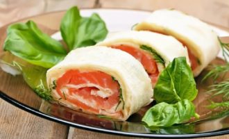 Lavashrol met rode vis - 10 stapsgewijze recepten met foto's