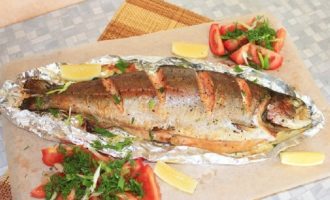 Forel gebakken in folie in de oven