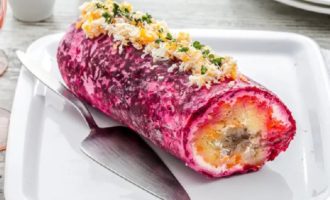 Haring onder een rol bontjas